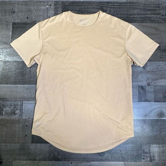 Bylt Mens Size XL Drop Cut S/S Athletic T Shirt Tan Short Sleeve Curved Hem - Picture 1 of 7